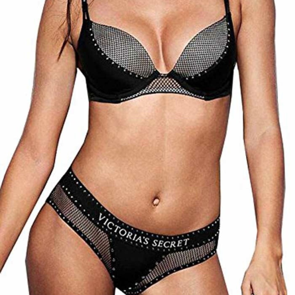 Victorias Secrets VSX Balmain Limited Edition Black Fishnet Bra Set